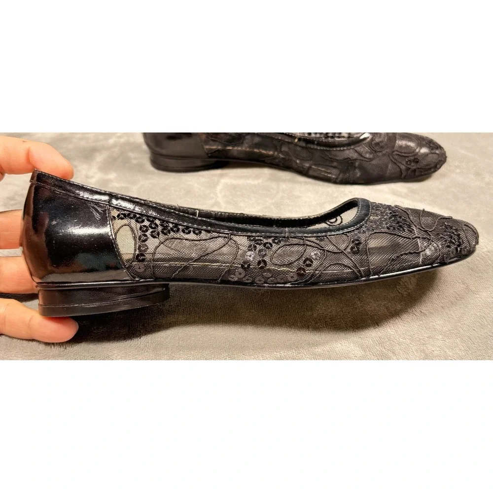 Stefani Collection Womens Flats 8.5M Black Lace Sequin Ballet Loafer